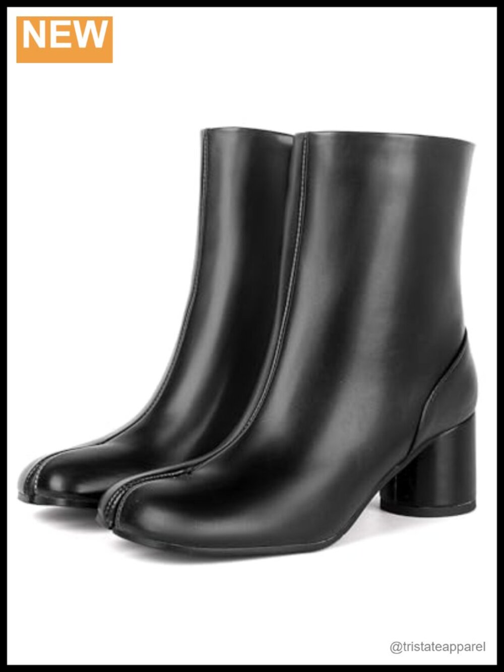 Faux Leather Split Toe Ankle Booties Chunky Block Heel Japanese Ninja Shoes